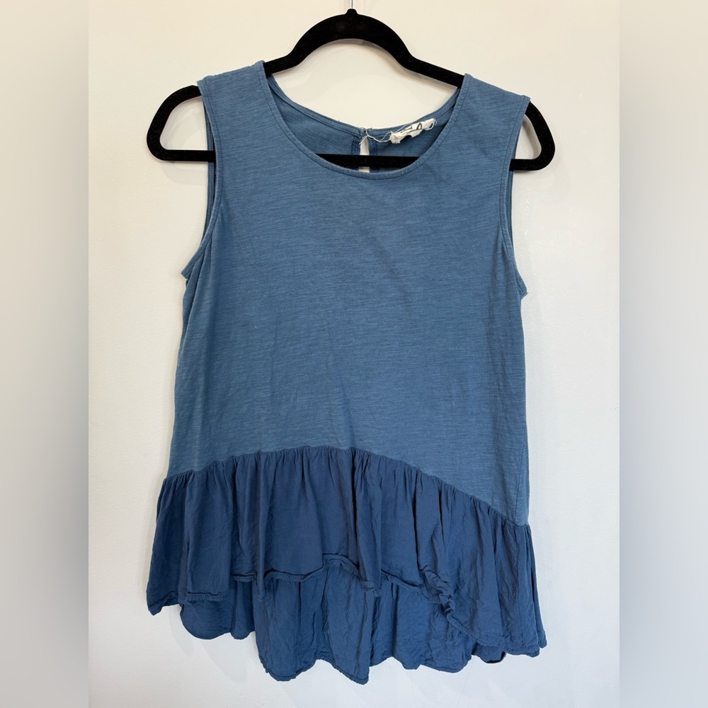 PPLA Blue Asymmetrical Ruffle Tank Top -Charisma